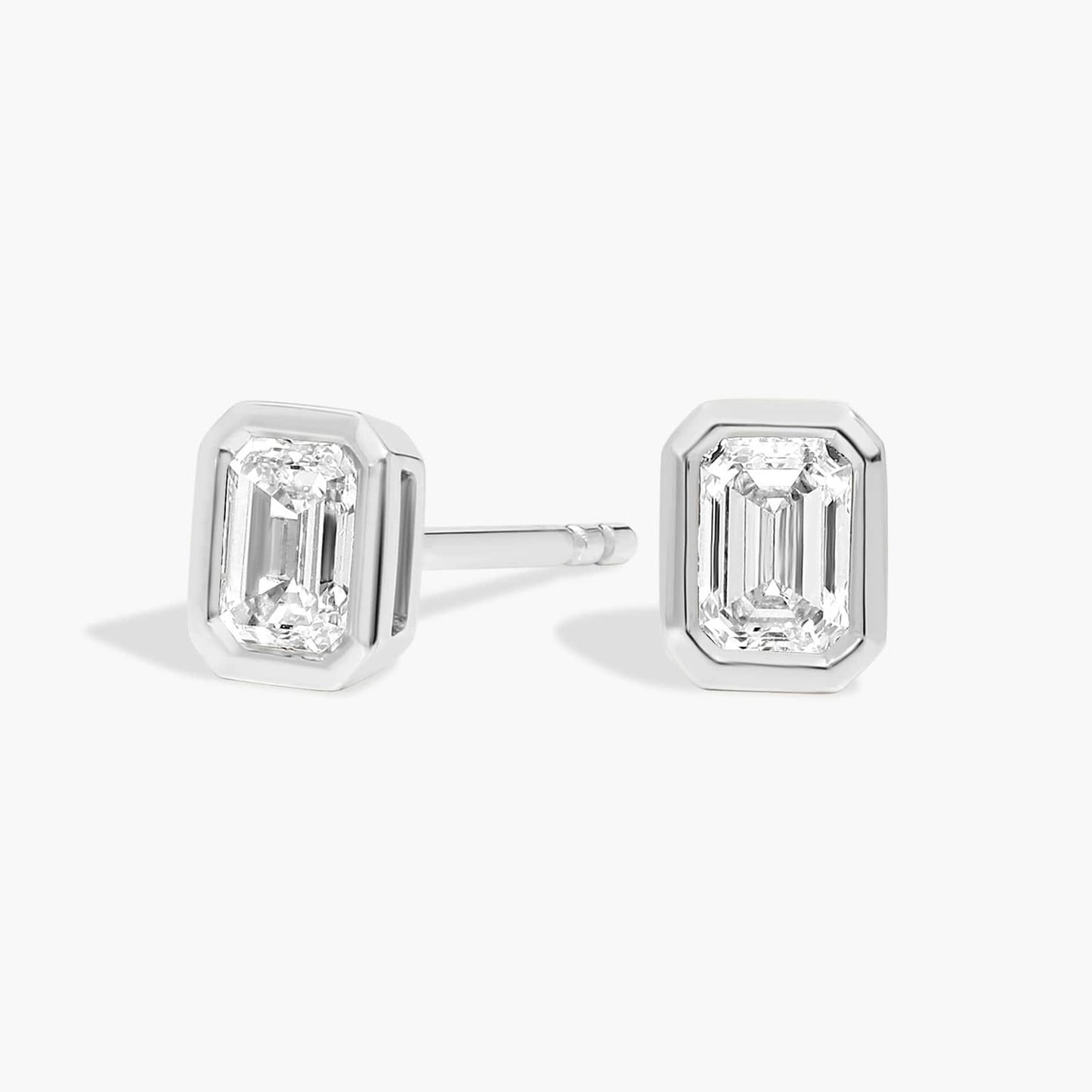Emerald Bezel Diamond Stud Earrings