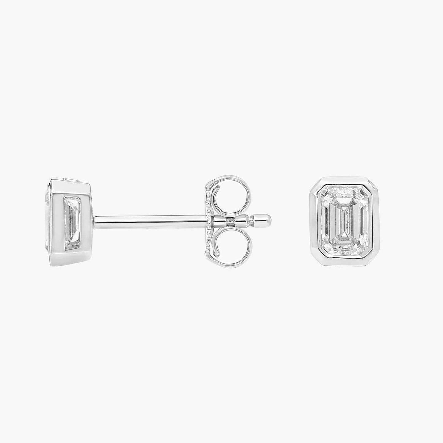 Emerald Bezel Diamond Stud Earrings