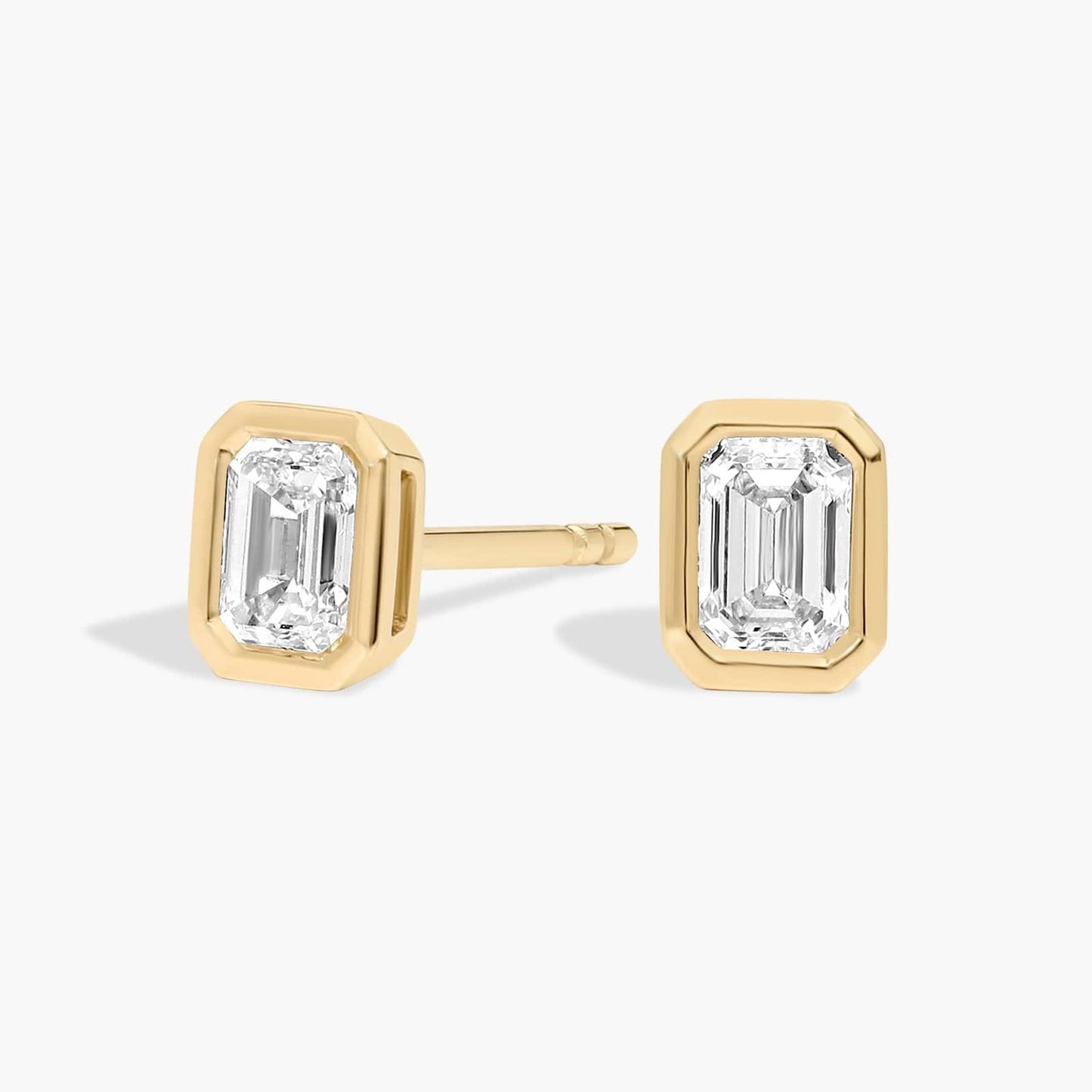 Emerald Bezel Diamond Stud Earrings