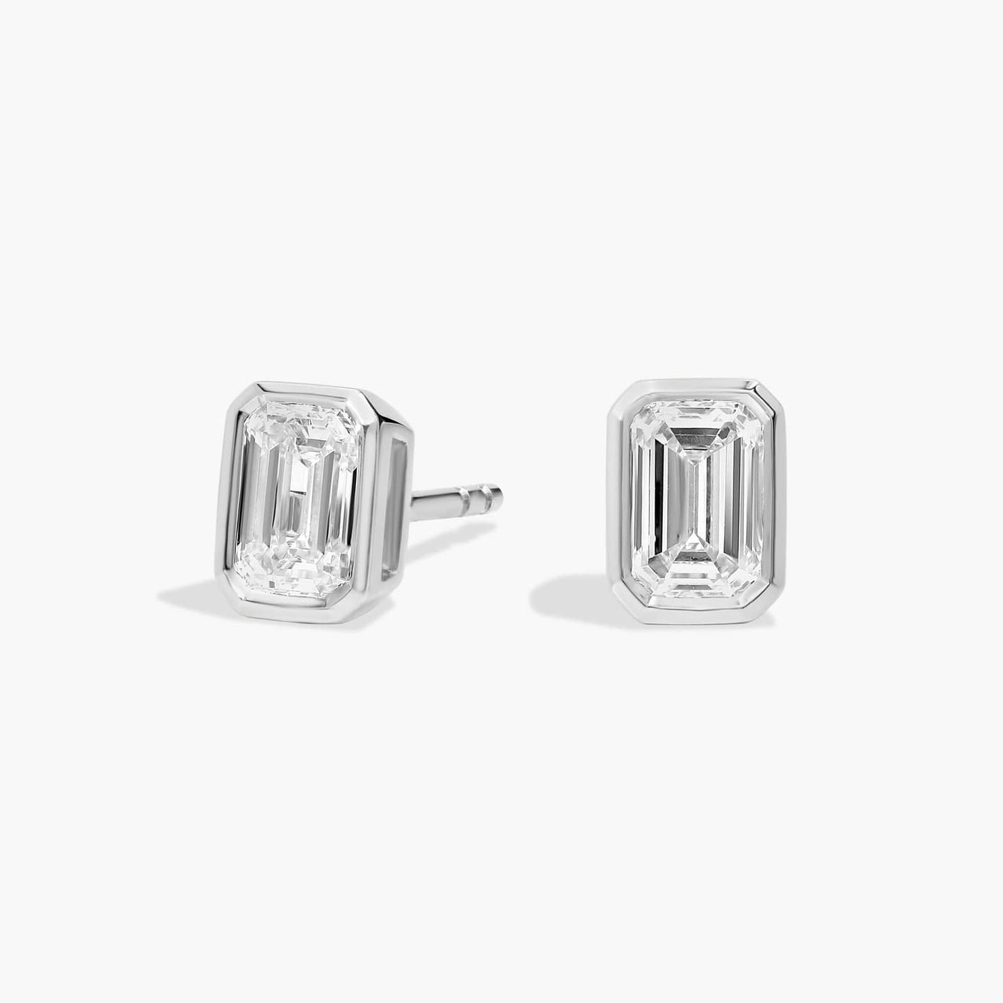 Emerald Bezel Diamond Stud Earrings