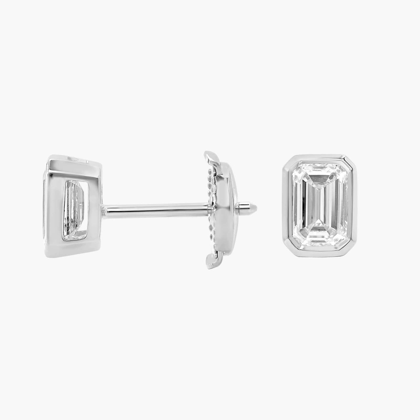 Emerald Bezel Diamond Stud Earrings