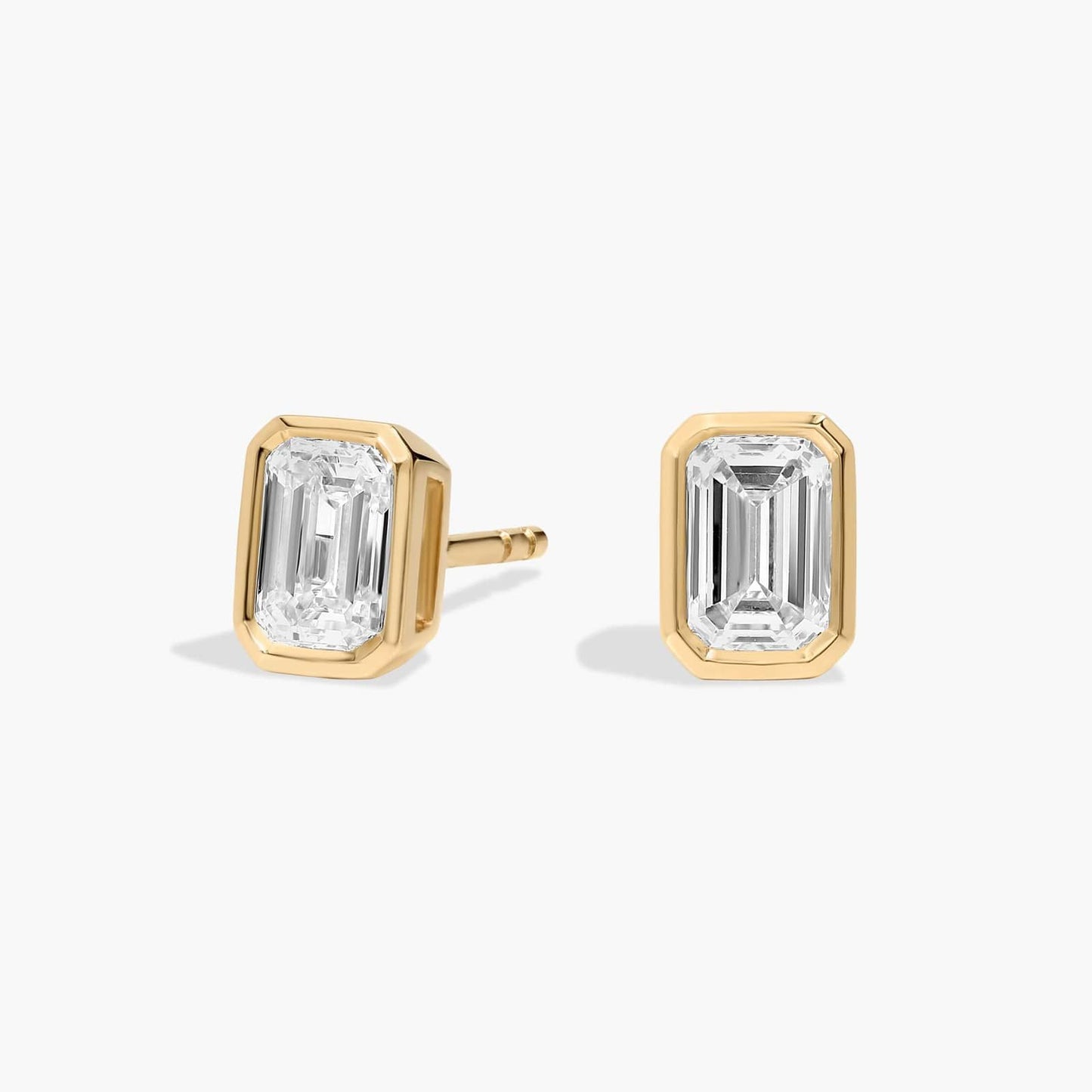 Emerald Bezel Diamond Stud Earrings