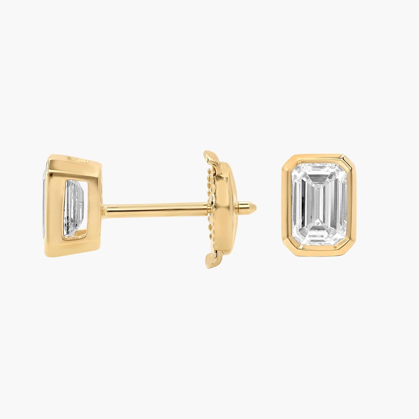Emerald Bezel Diamond Stud Earrings