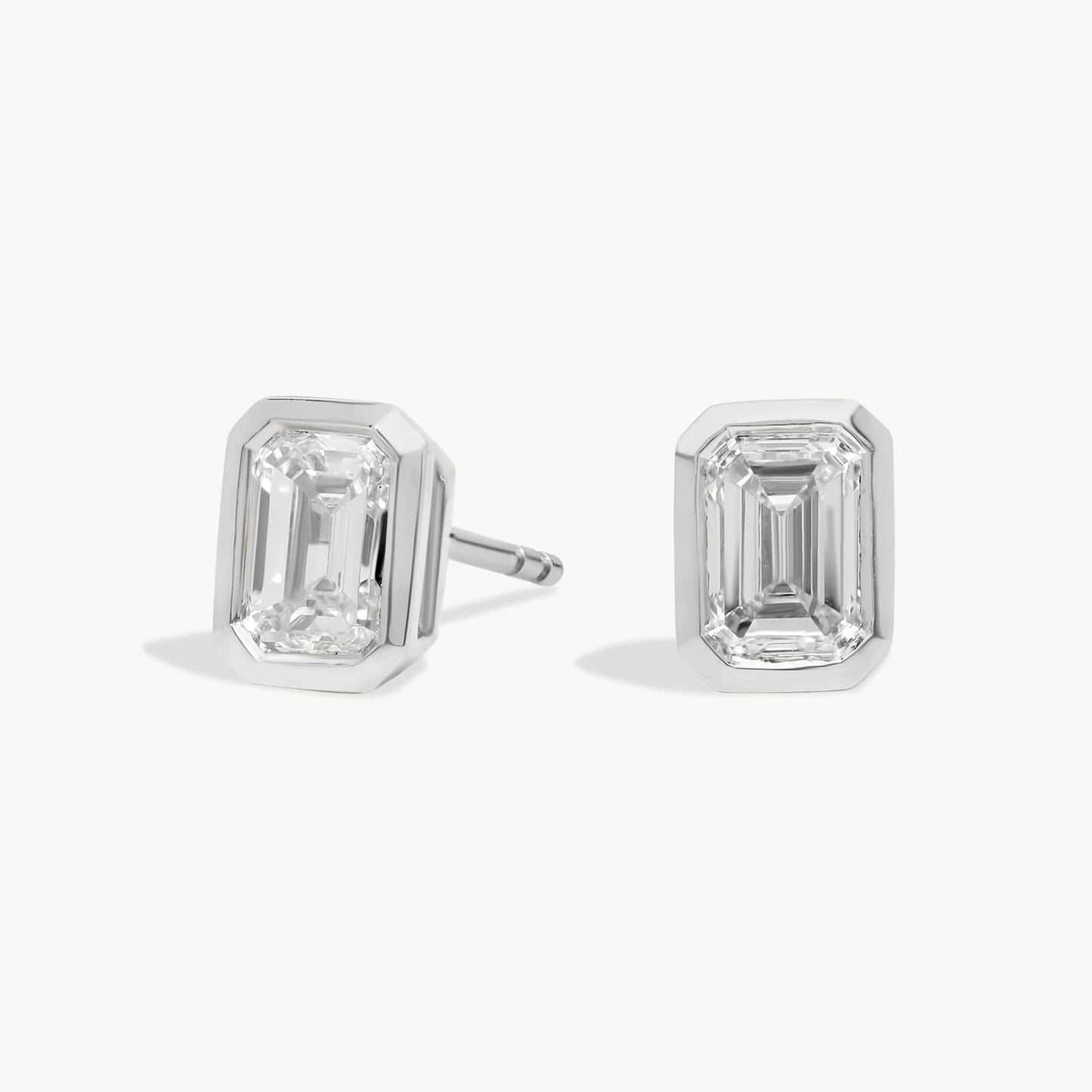 Emerald Bezel Diamond Stud Earrings