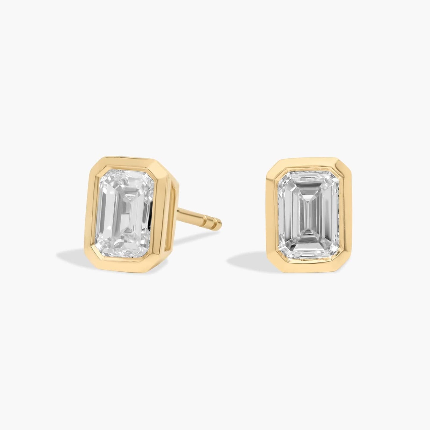 Emerald Bezel Diamond Stud Earrings
