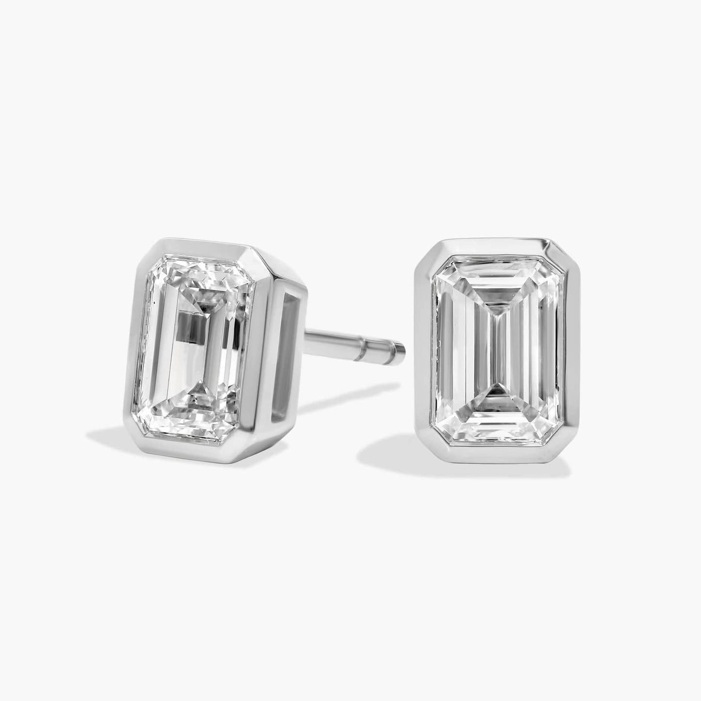 Emerald Bezel Diamond Stud Earrings