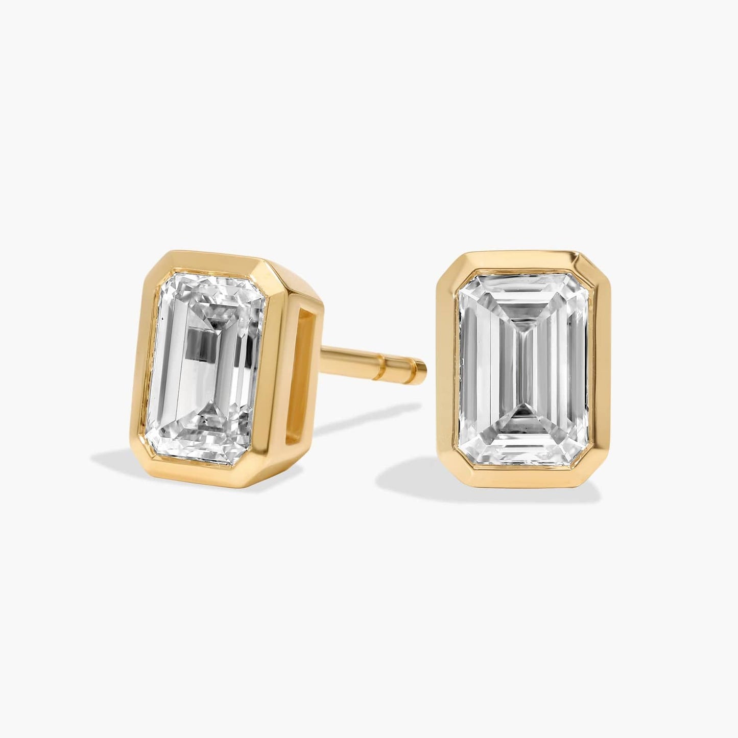 Emerald Bezel Diamond Stud Earrings