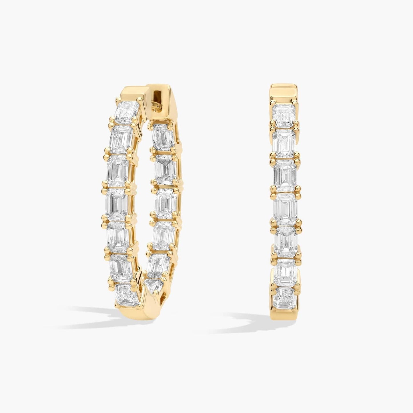 Inside Out Emerald Cut Diamond Hoop Earrings