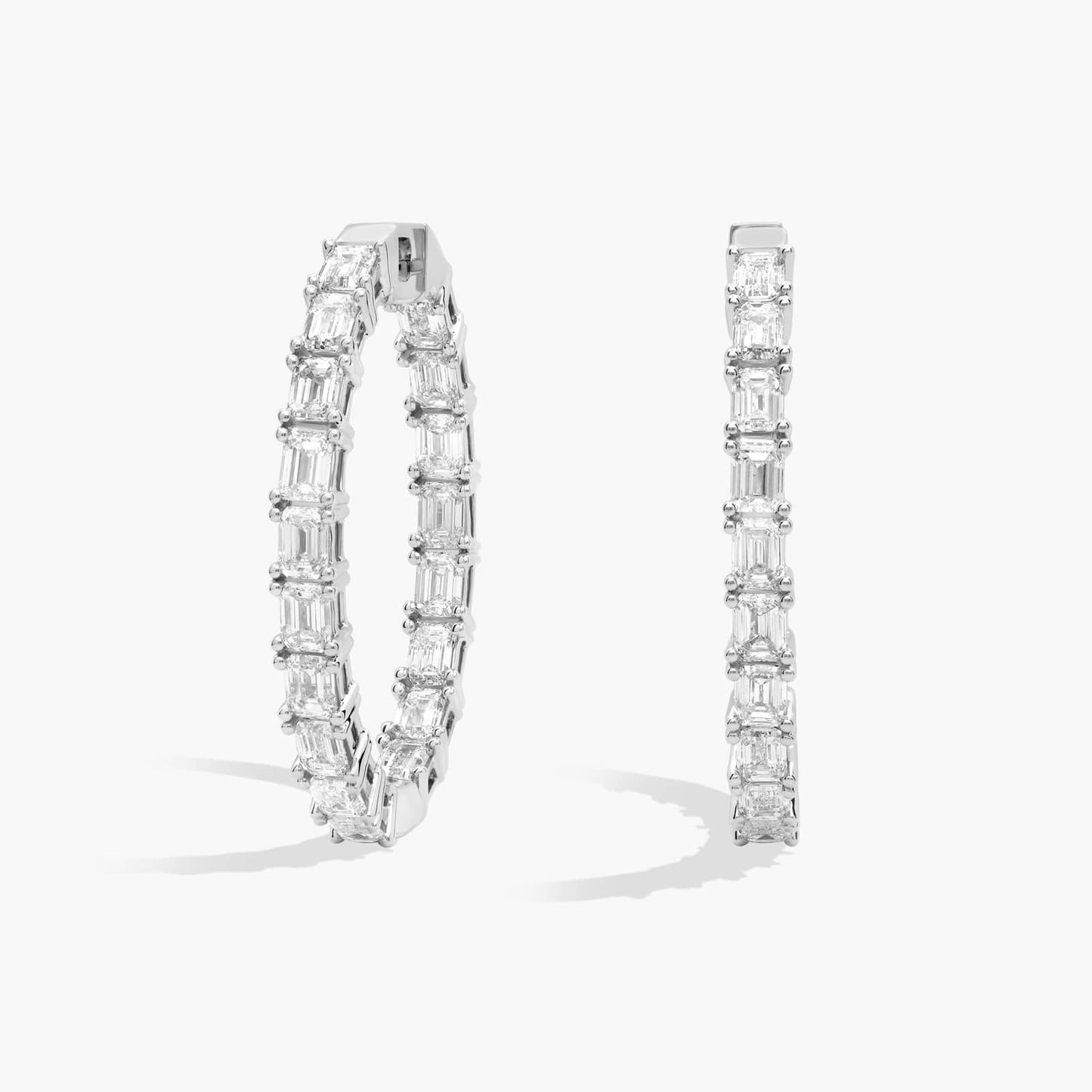 Inside Out Emerald Cut Diamond Hoop Earrings