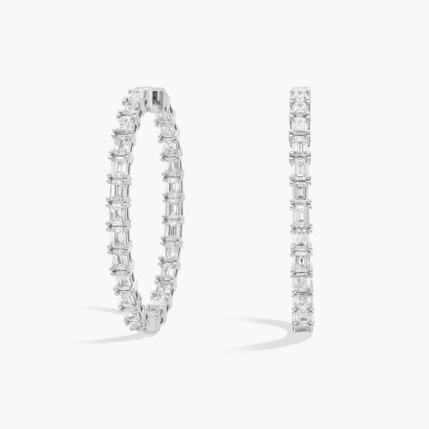 Inside Out Emerald Cut Diamond Hoop Earrings