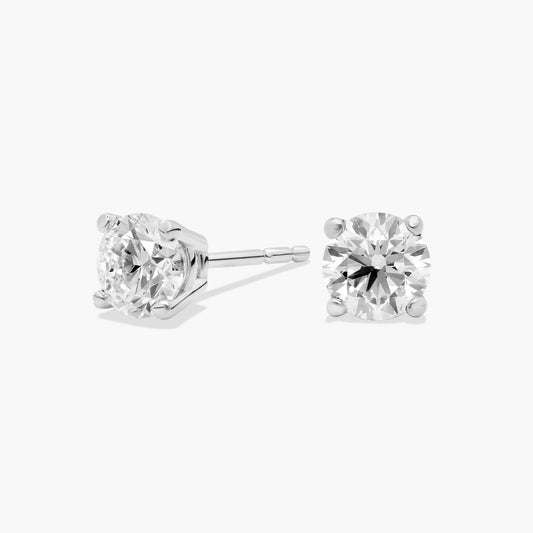 Four Prong Round Brilliant Diamond Stud Earrings