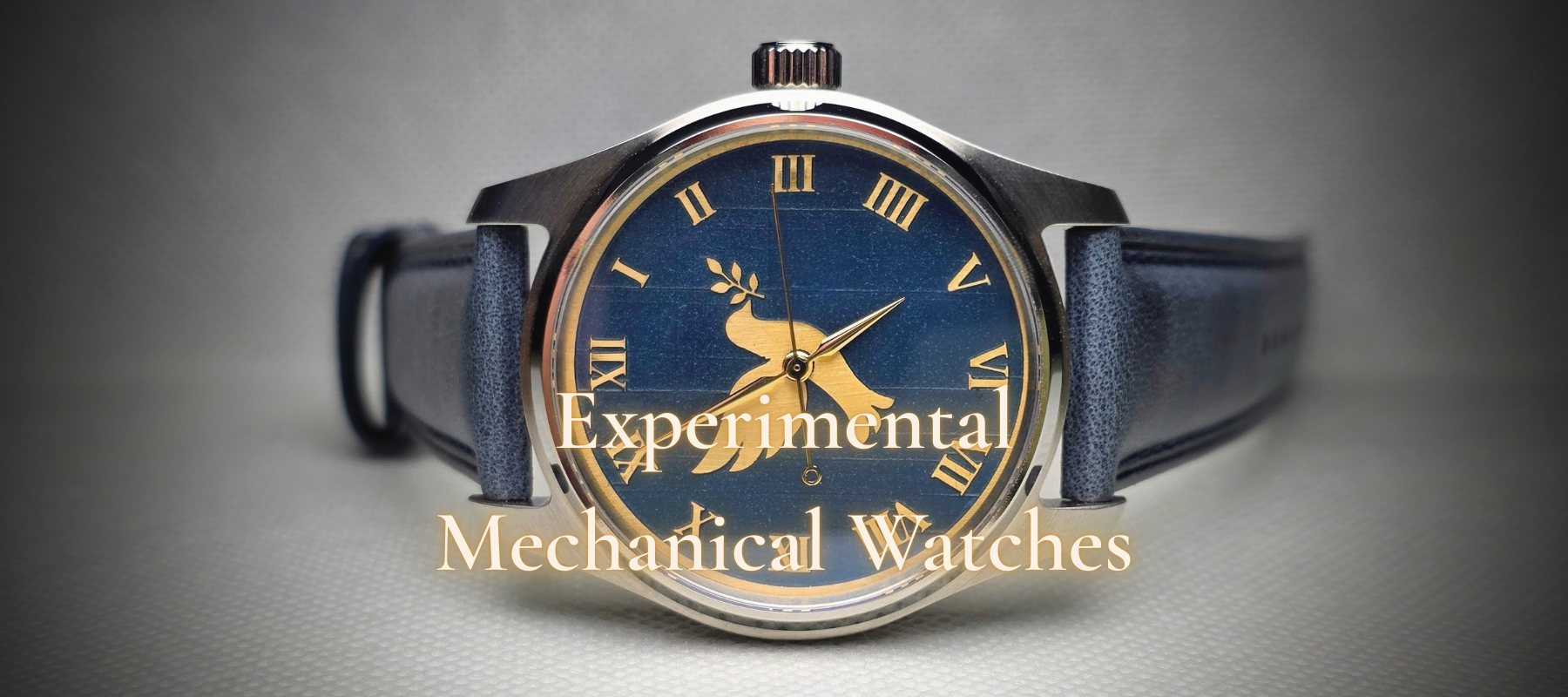 Meshberg 37 Automatic with engraved dove design dial, showcasing experimental mechanical watchmaking