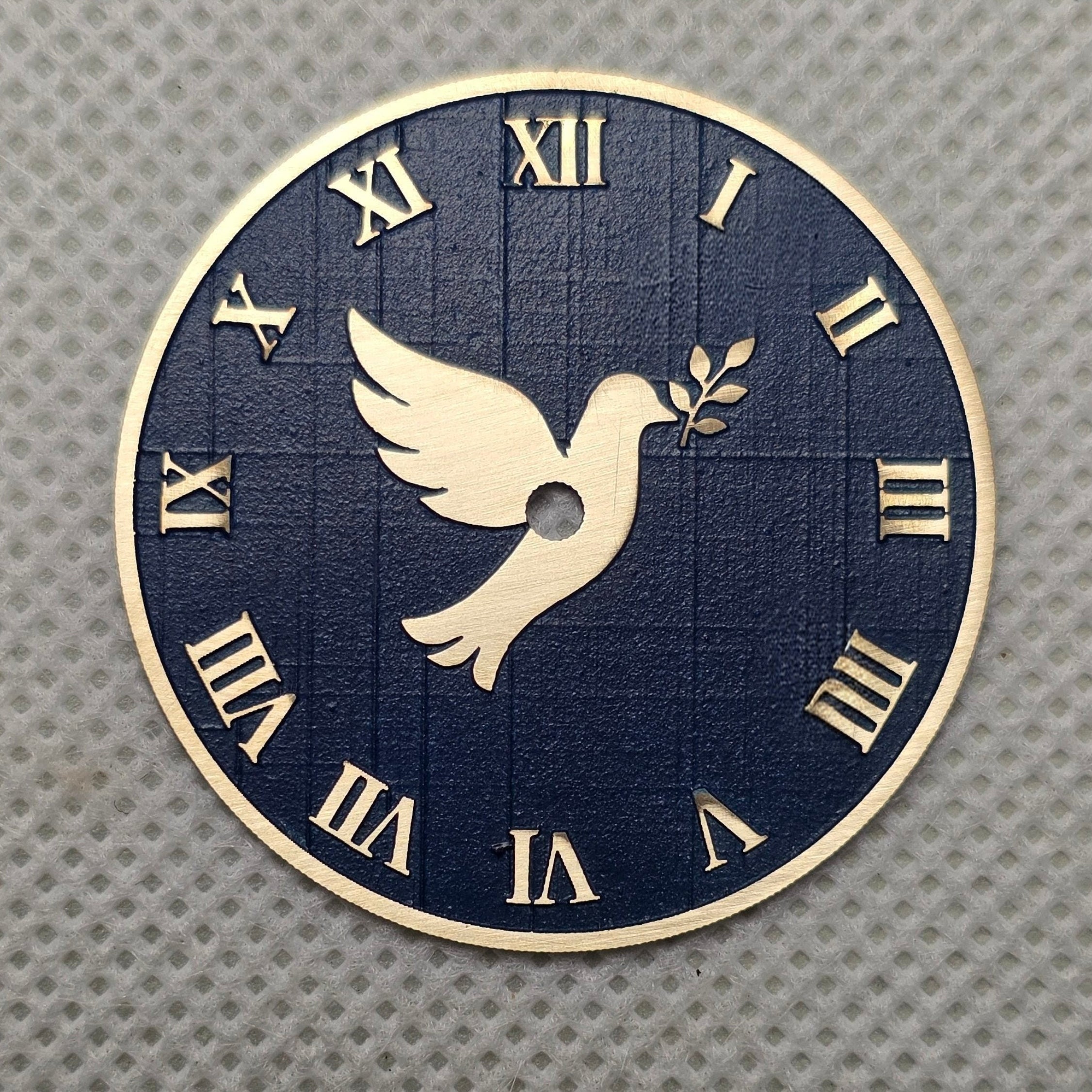 Dove of Peace engraved brass watch dial
