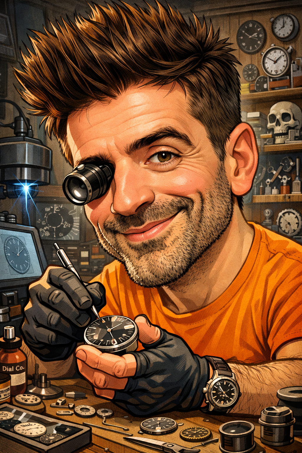 Meidan Meshulam watchmaker and founder of Meshberg in his workshop